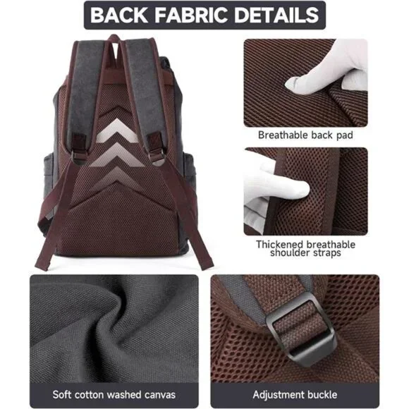 Canvas Backpack, Travel Backpacks Grey - Picture 4 of 7
